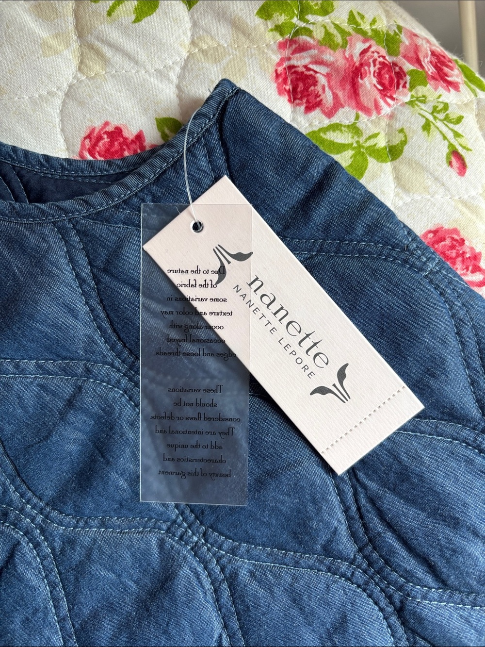 Nanette Lepore Scroll Quilted Tie Front Washed Denim Vest - Picture 6 of 7